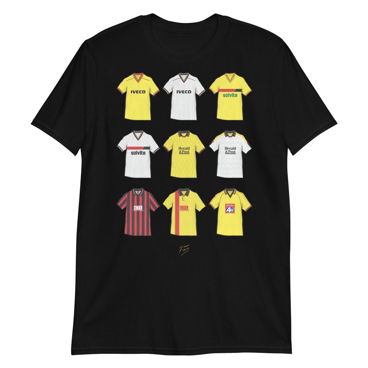 Watford Retro Shirts Illustrated Football T-Shirt