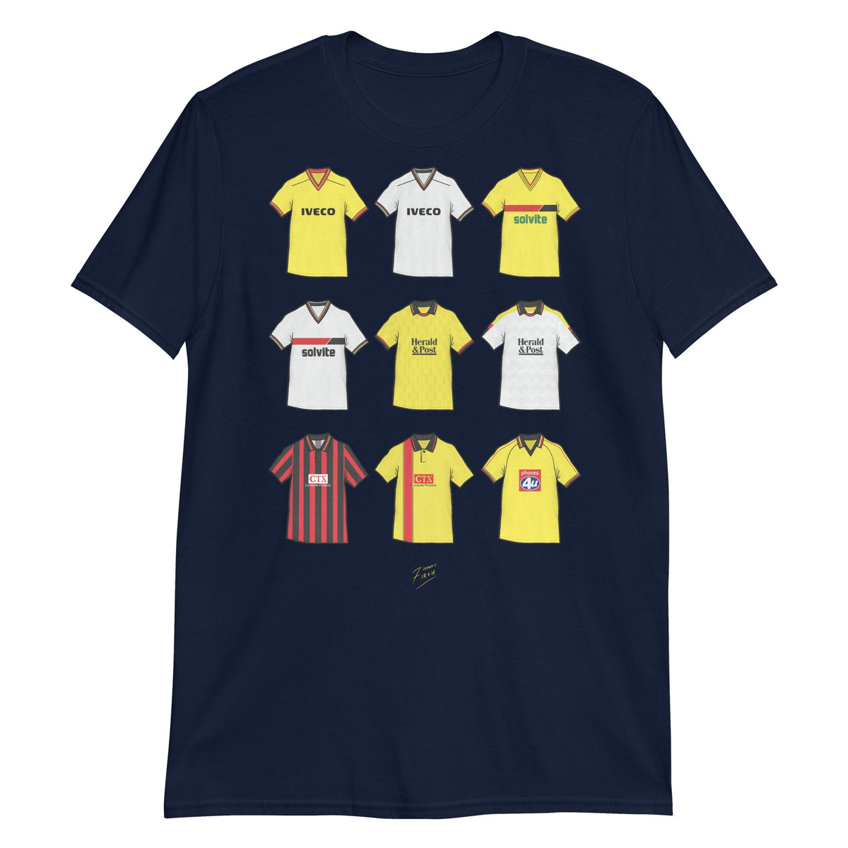 Watford Retro Shirts Illustrated Football T-Shirt