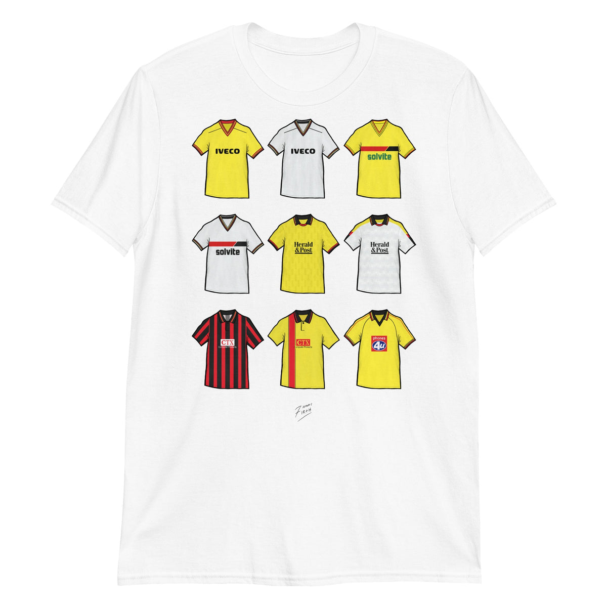 Watford Retro Shirts Illustrated Football T-Shirt