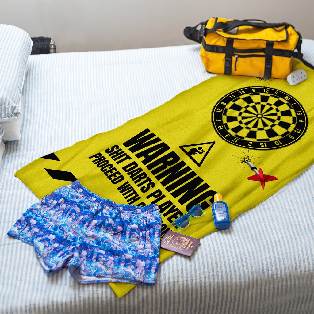 Warning! Sh*t Darts Player - Darts Beach Towel - 150cm x 75cm